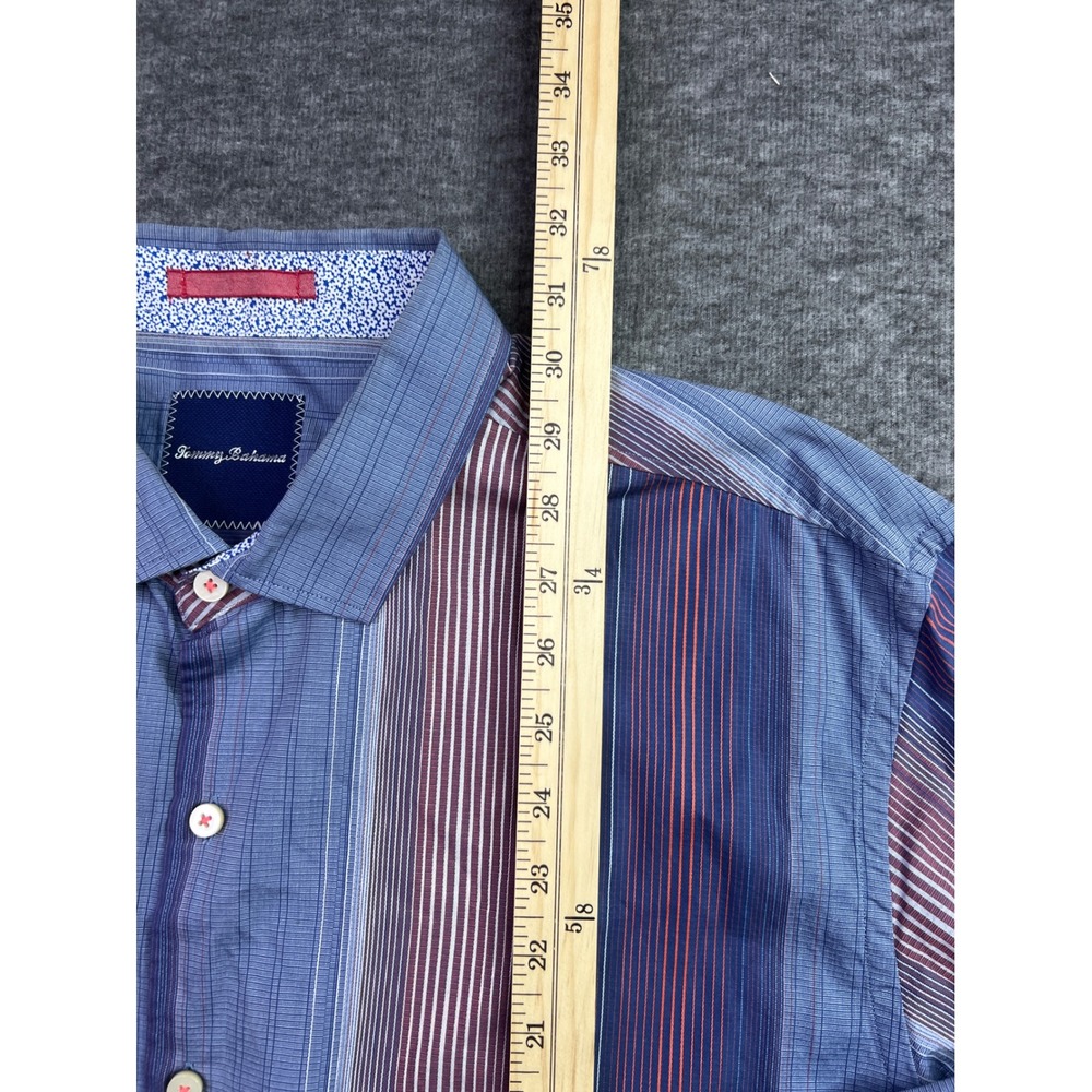 Tommy Bahama Mens XL Striped Button Down Shirt Blue Burgundy Cotton T310289 - Picture 11 of 13